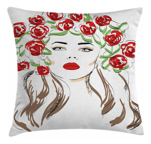 Funda De Cojín De Almohada De Flores Ambesonne, Dama Dibujad