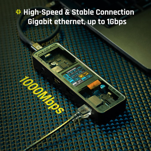Hub Usb C Dockcase 6 En 1 4k@60hz 10 Gbps 100w Carga Clear