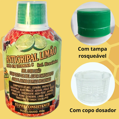 Mel C/ Limão Antigripal Para Gripe Resfriado Garganta Xarope