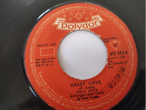 Vinilo Single De Paul Anka Crazy (p112