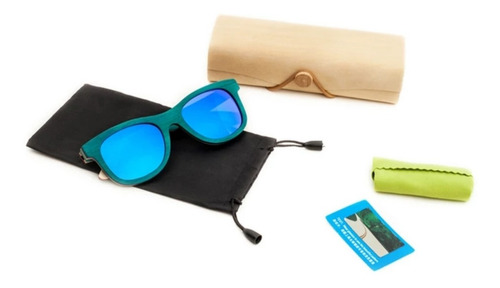 Gafas De Sol En Madera Natural Filtro Uv400 Lente Azul 