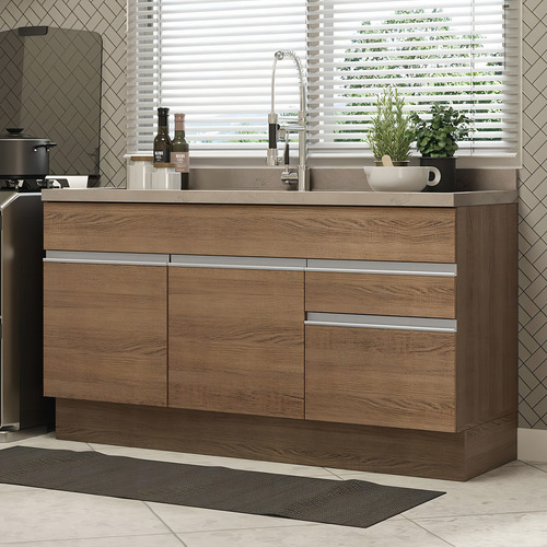 Gabinete Bajo Cocina Madesa Glamy 150cm Sin Encimera Color Marrón 11