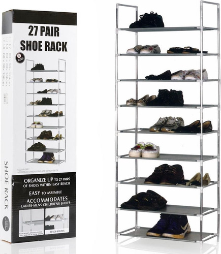 Zapatero Organizador 27 Pares 9 Niveles Metal Plastico Gris