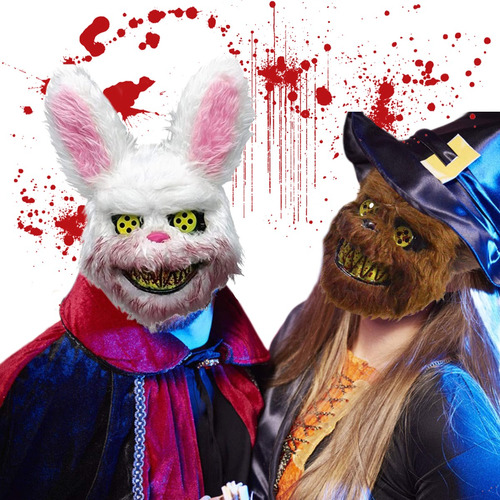 2 Máscaras Conejo Y Oso Sangriento Disfraz Pareja Halloween