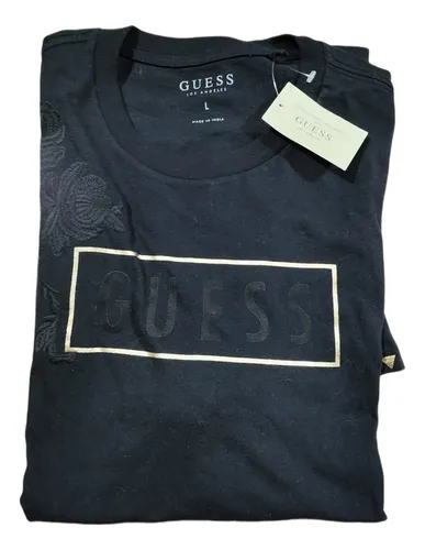 Playera Hombre Guess Nueva Negra Bordada Flor Moda Cuotas sin