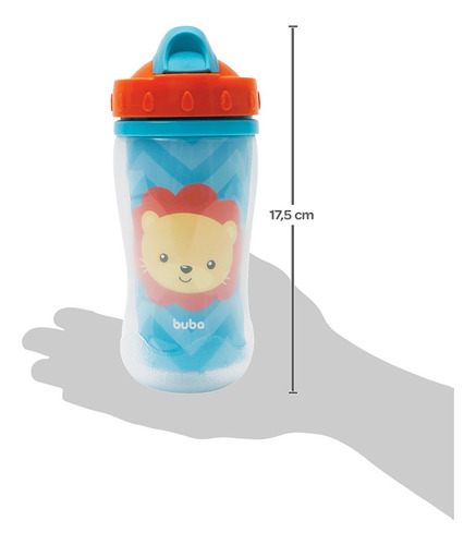 Copinho Infantil Garrafa Buba® Parede Dupla Canudo Silicone Cor Leão