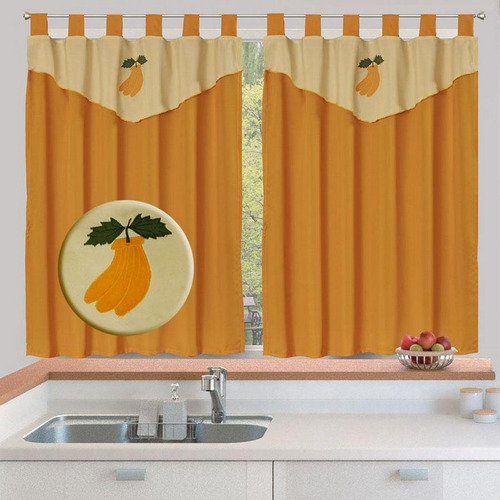 Juego De Cortinas De Cocina Tropical -2 Paños De 1.25 X 1.25