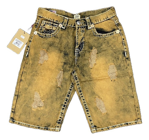  True Religion Short Jeans Hombre Original, Oro Oscuro