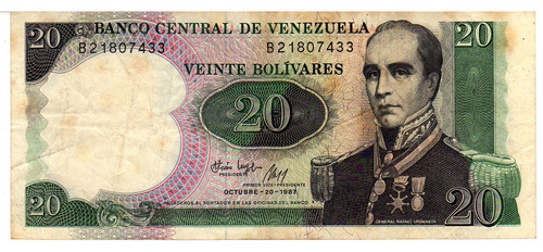 20 Bolivares Venezuela 1987 Billete Coleccion