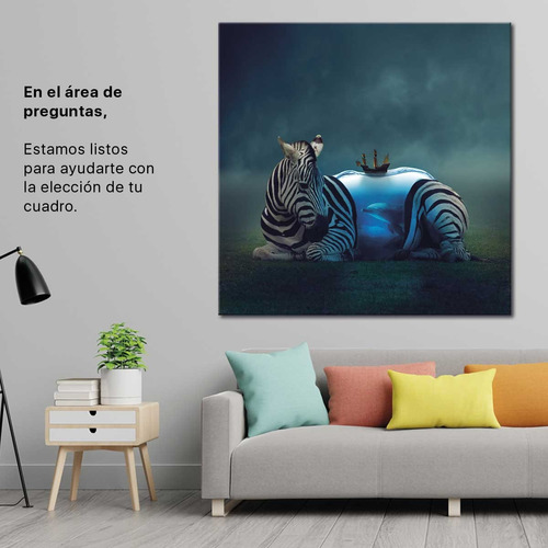 Cuadro Cebra Surrealista Con Delfin Arte Bastidor 60x60