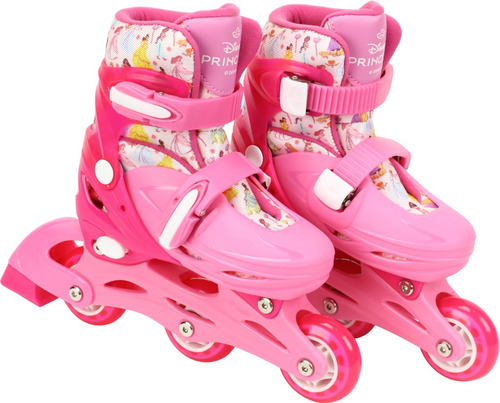 Kit Patins 2 Em 1 3 Rodas Princesas Tamanho 28/31 Bbr Toys Rosa-chiclete Princesas