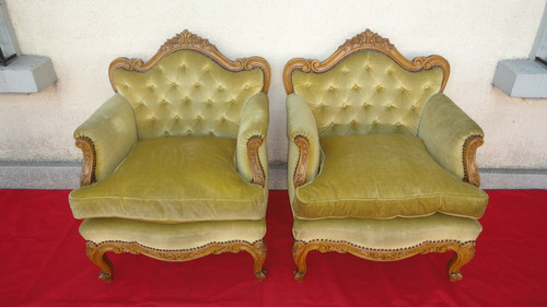 Sillon Frances Luis Xv Antiguo Capitoneado Esculturado Vealo