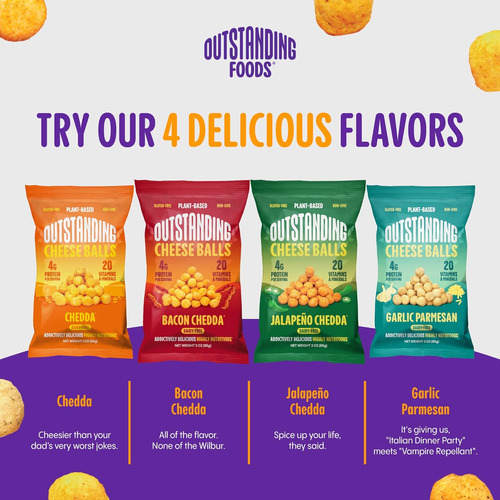 Outstanding Foods Puffs De Queso Vegano De 3 Oz Excelentes