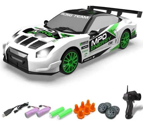 Coche RC De Deriva 1:64 4WD | 15 Km/h Con Luces LED | Batería Recargable USB-C | Modos De Velocidad Dual | Regalo Para Adultos +16 Años