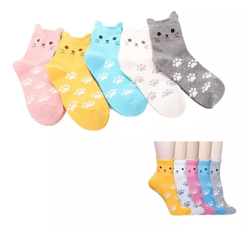 5 Pares De Calcetines Divertidos Para Mujer, Gatos, Animales