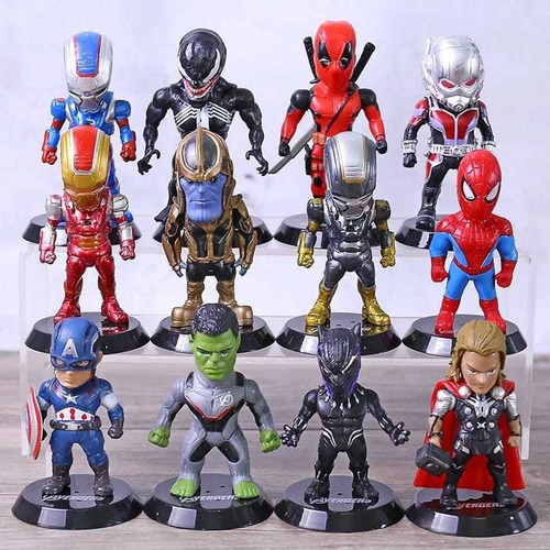 Lote Bonecos Miniaturas Herois Marvel Thanos Thor Deadpool