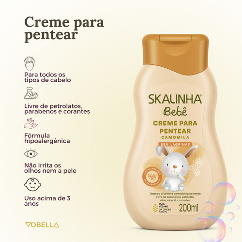 Kit Shampoo Camomila E Creme Pentear Bebê Vegano Skalinha
