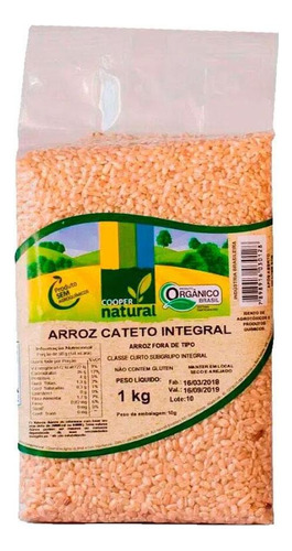 Arroz Cateto Integral Orgânico Coopernatural 1kg