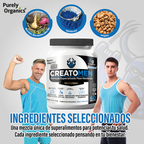 Creatomen Creatina Con Shilajit +promens+ Antiox 60 Serv Sabor Mora Azul