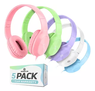 Sonitum Kids Headphones For School Bulk Set 5-pack On-ear...