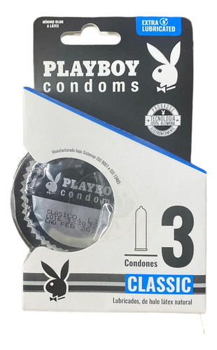 3 Condones De Látex Playboy Classic Lubricados
