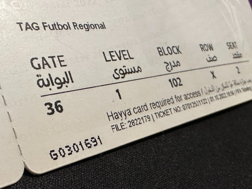Imagen 3 de 5 de Entrada Fifa World Cup 2022 Ticket - Argentina Vs Arabia S
