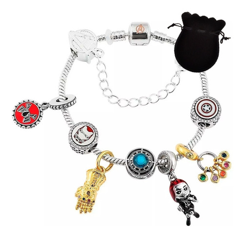 Pulsera Charms The Avengers Enchapado De Plata + Bolsa Regal