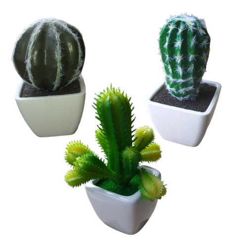 Cactus Y Suculentas Artificiales En Macetita 3 Plantas 