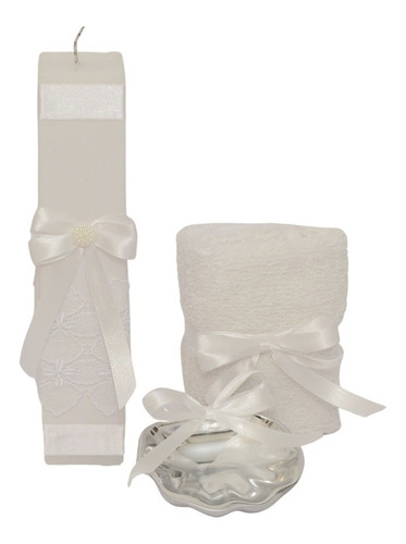 Kit De Bautizo Blanco Para Niña O Niño Con Concha De Pweter