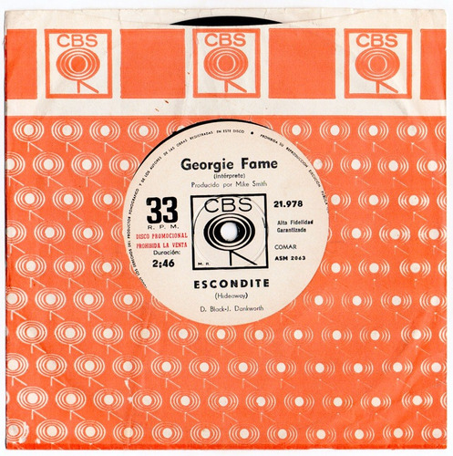 Georgie Fame Hideaway / Kentucky Child 1969 Vinilo 45 Uk Mod