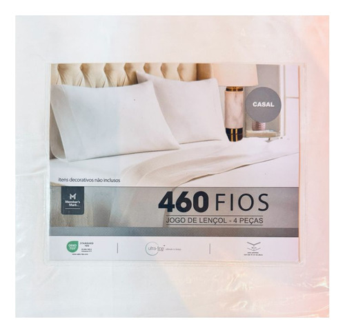 Jogo De Lençol Casal 460 Fios Acetinado Member's Mark Cor Branco Desenho Do Tecido Lisa
