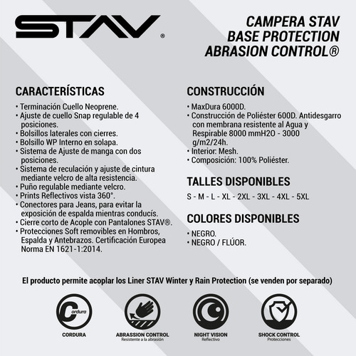 Imagen 8 de 8 de Campera Moto Stav Base Protection Abrassion Control