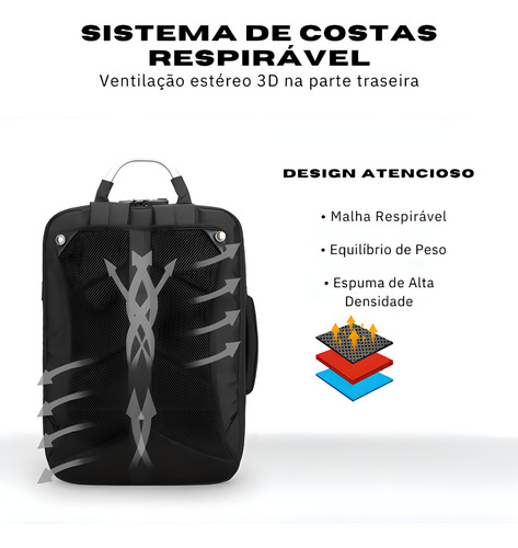 Mochila Premium Impermeável Anti Furto C/ Trava Notebook 15.6 C/ Usb Modelo Bold Mark Ryden - Cor Preto
