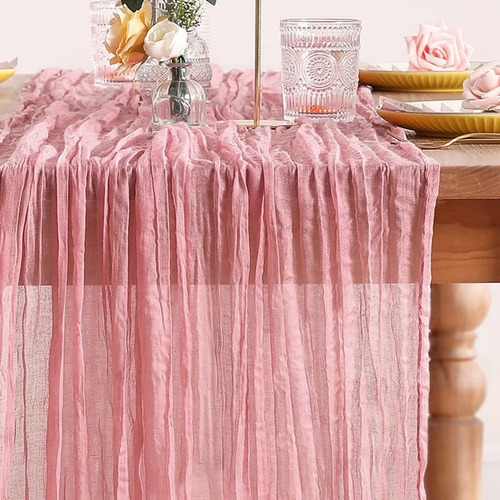 2pzs Caminos De Mesa Gasa Elegante Boho Decoración Boda Color Bordó Retro Pink Mantel Decorativo Decoración de Mesa Decoración de Fiesta Bebé Bautizo Cumpleaños Celebración Estilo Vintage Decoración