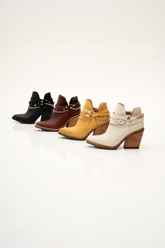 Botas Texanas Mujer Cuero Taco Alto Cadena Desmontable Kima