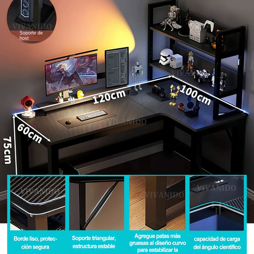 Mesa De Juego Escritorios Computadora L Con 2 Capas Estantes