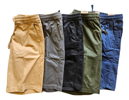 Bermuda Short De Gabardina Casual Playa Con Bolsas Y Jareta