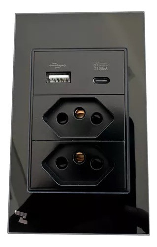Tomada 4x2 Espelho De Vidro Dupla 10 E 20a Similar A Livolo Cor Preto