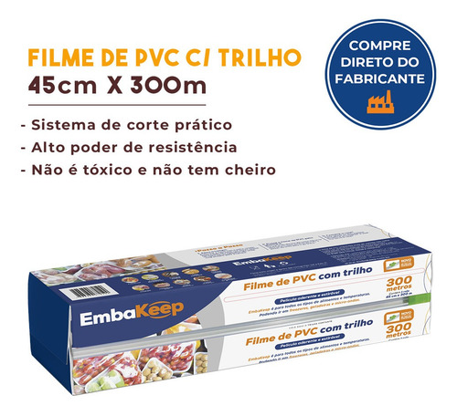 Imagem 3 de 5 de Filme Pvc Plástico Esticável C/ Trilho Cortador, 45cm X 300m