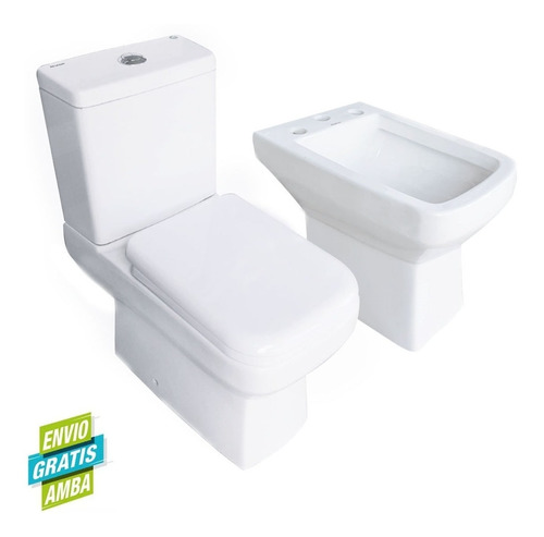 Combo Prunus Aluna Inodoro Largo Bidet 3a Descarga Dual Tapa