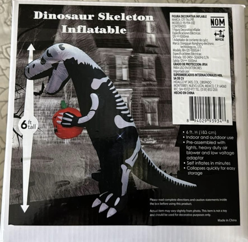 Inflable Trex Halloween, 183cm De Alto Y Trae Iluminación.