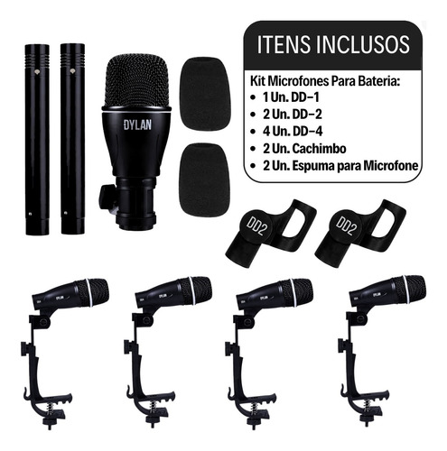 Kit De Microfone Para Bateria 7 Peças Dylan Dd-7 + Hard Case