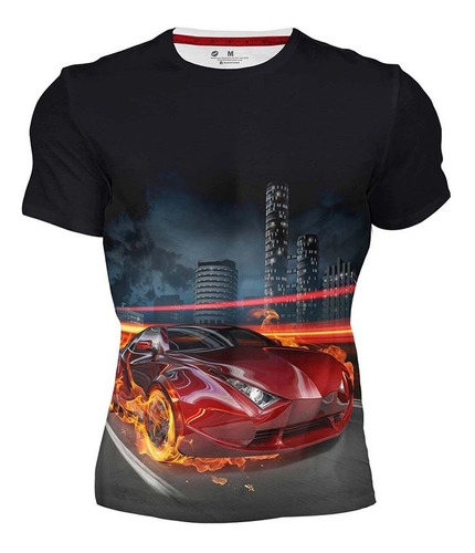 Playera Full Print Sublimada Auto Rojo Llamas Ciudad 181