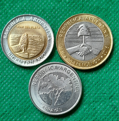 Lote De 3 Monedas Conmemorativas De Argentina, Au 