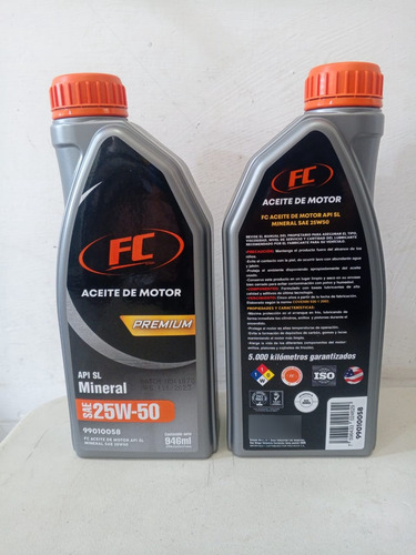 Aceite Fc Sae 25w50 Mineral Api Sl Sellado - Combo