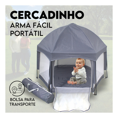 Cercadinho Tenda Infantil Desmontável E Com Tela Mosquiteiro Cor Cinza
