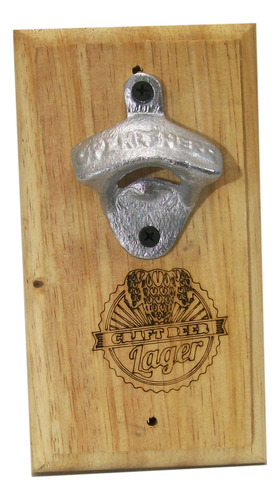 Destapador Cerveza Tapa Corona De Pared Base Madera