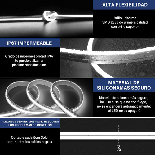 Tiras De Led Luz Neón Flexible 5m Manguera Con Fuente Ip67