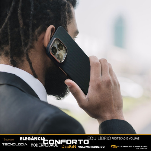 P/ iPhone 14 Pro Capa Carbono Kevlar Fina Premium Camera Al