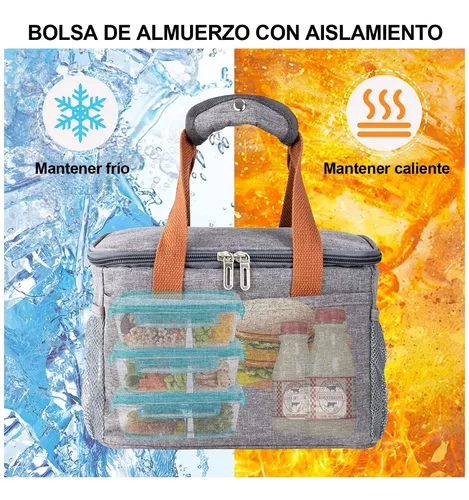 Bolsa térmica para comida tipo lonchera bolsa de almuerzo portátil (Gris  con limones)